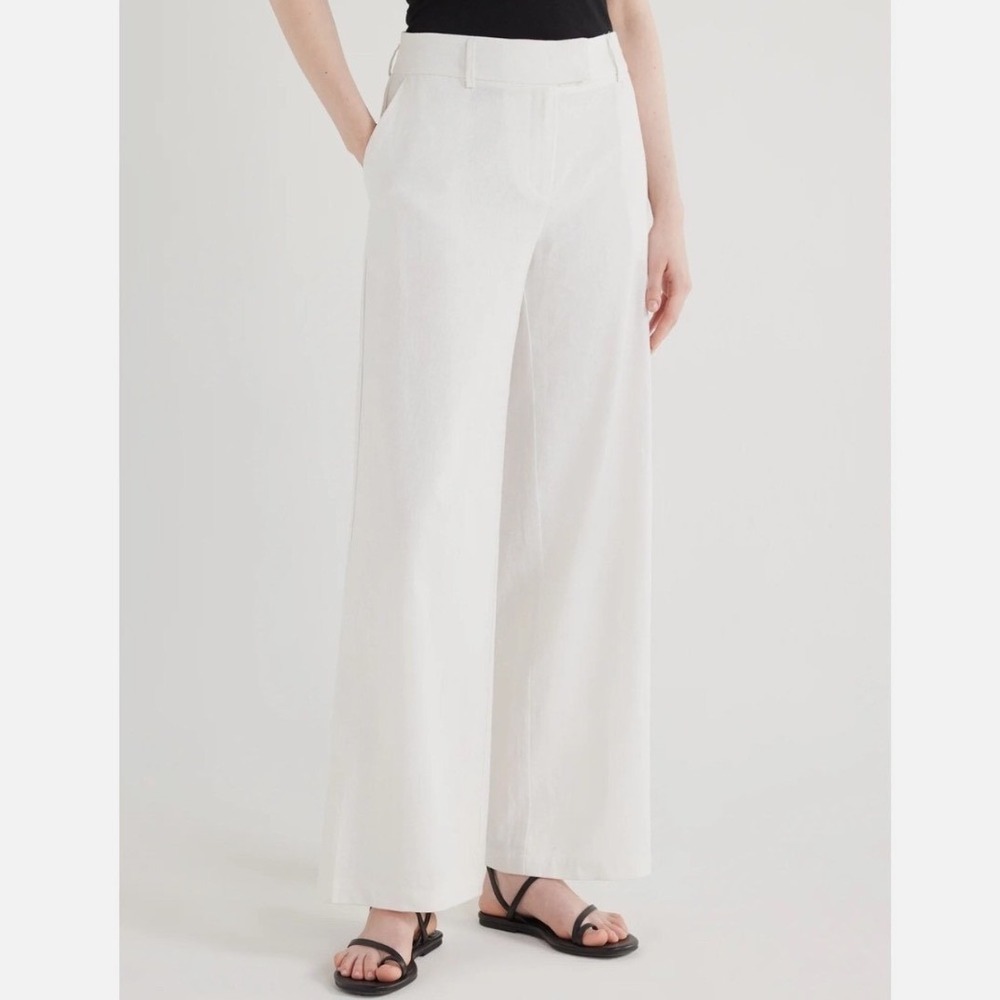 Scoop Linen Blend Wide Leg Pants White Size 14 High Rise Pull On Summer Casual